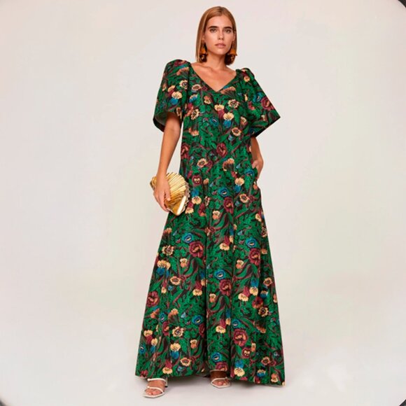 L Double J | Size M | Boom Green Floral Floor Length Gown w/ Pockets | ($1,150) - Picture 10 of 11
